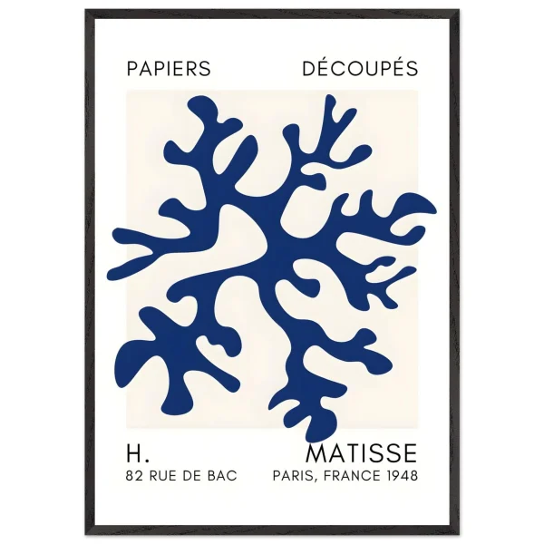 Artfulprints Poster met Lijst Matisse – Dreamy coral flower navy blue II - 70x100 cm - Blauw - 51Dnspod | Smaakvolle damp – Verzendkosten vrij vanaf 40€