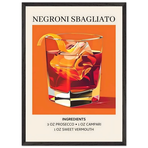 Artfulprints Poster met Lijst Negroni Sbagliato cocktail - Ingrediënten - 50x70 cm - Oranje - 51Dnspod | Smaakvolle damp – Verzendkosten vrij vanaf 40€