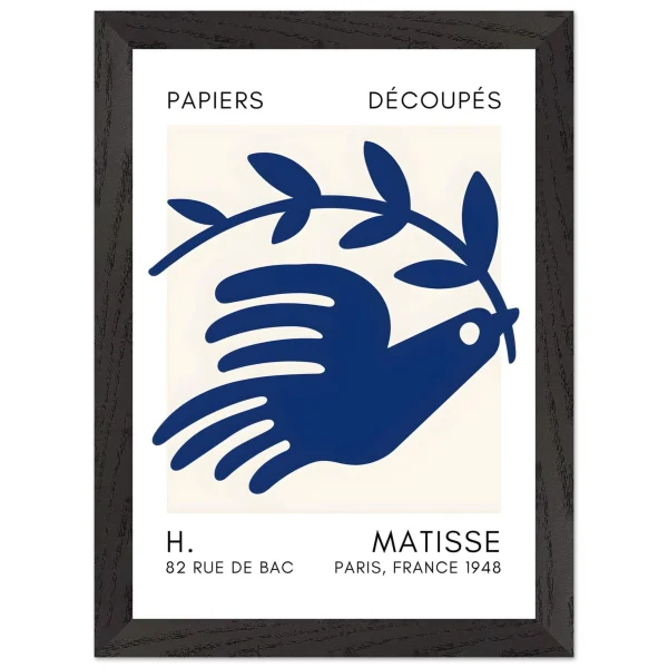 Artfulprints Poster met Lijst Matisse – Peace dove navy blue II - A4 21x29.7 cm - Blauw - 51Dnspod | Smaakvolle damp – Verzendkosten vrij vanaf 40€