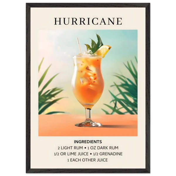 Artfulprints Poster met Lijst Hurricane cocktail - Ingrediënten - 50x70 cm - Meerkleurig - 51Dnspod | Smaakvolle damp – Verzendkosten vrij vanaf 40€