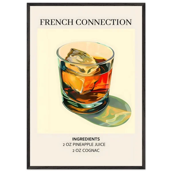 Artfulprints Poster met Lijst French Connection cocktail - Ingrediënten - 70x100 cm - Geel - 51Dnspod | Smaakvolle damp – Verzendkosten vrij vanaf 40€