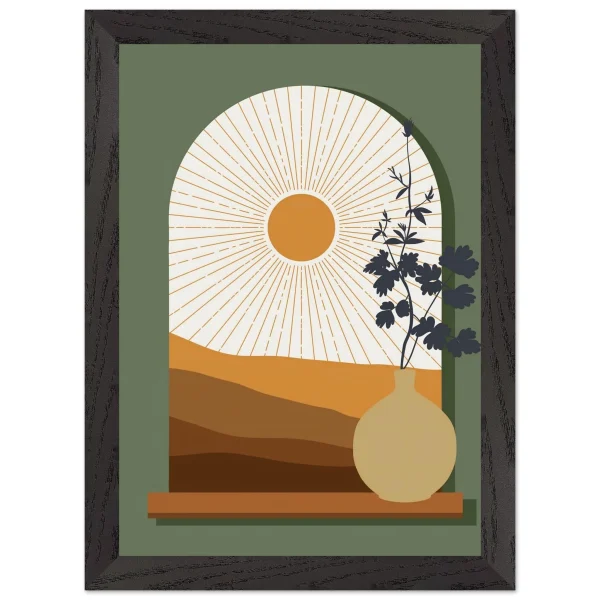 Artfulprints Poster met Lijst Boho – Sunset window - A4 21x29.7 cm - Bruin - 51Dnspod | Smaakvolle damp – Verzendkosten vrij vanaf 40€