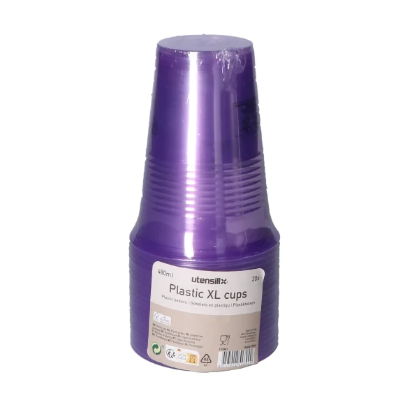 Bekers plastic XL paars – 20 stuks (480 ml) - 51Dnspod | Smaakvolle damp – Verzendkosten vrij vanaf 40€