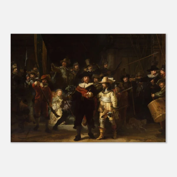 Artfulprints Canvas Rembrandt van Rijn - De nachtwacht canvas - 120x80 cm - Bruin - 51Dnspod | Smaakvolle damp – Verzendkosten vrij vanaf 40€