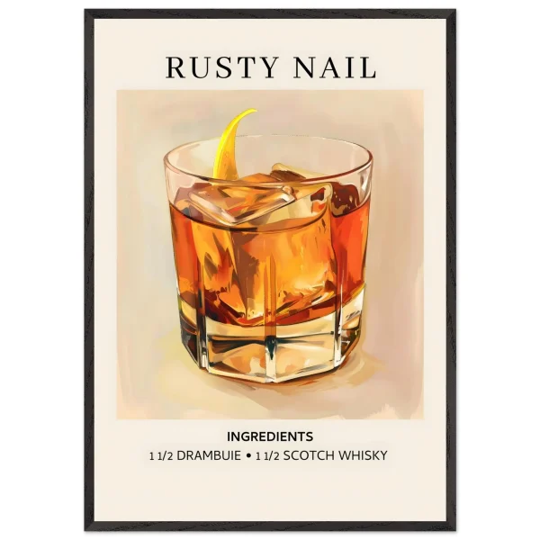 Artfulprints Poster met Lijst Rusty Nail cocktail - Ingredients - 70x100 cm - Bruin - 51Dnspod | Smaakvolle damp – Verzendkosten vrij vanaf 40€
