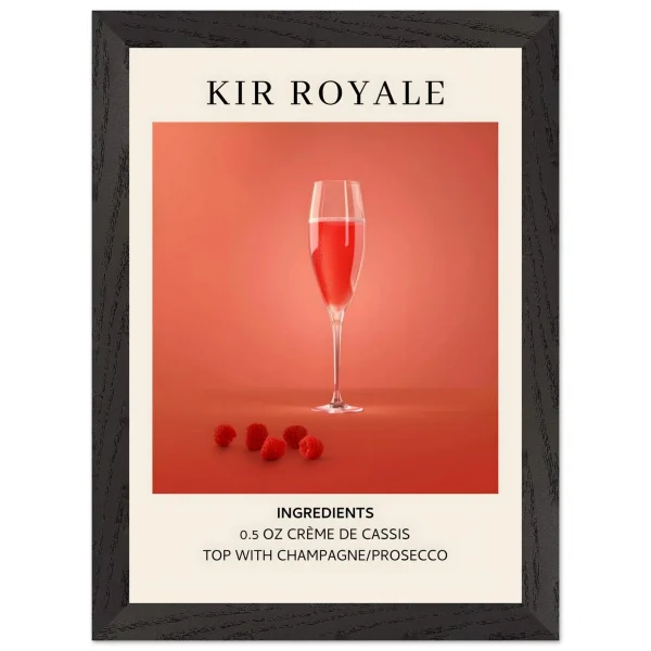 Artfulprints Poster met Lijst Kir Royale cocktail - Ingrediënten - A4 21x29.7 cm - Rood - 51Dnspod | Smaakvolle damp – Verzendkosten vrij vanaf 40€