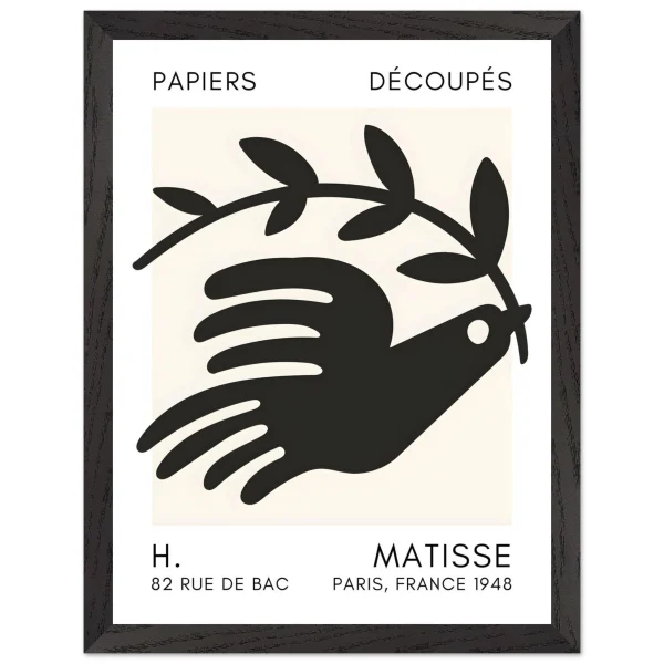 Artfulprints Poster met Lijst Matisse - Peace dove black - 30x40 cm - Zwart - 51Dnspod | Smaakvolle damp – Verzendkosten vrij vanaf 40€