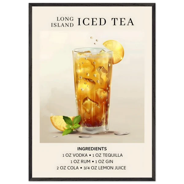 Artfulprints Poster met Lijst Long Island Iced Tea cocktail - Ingrediënten - 70x100 cm - Grijs - 51Dnspod | Smaakvolle damp – Verzendkosten vrij vanaf 40€