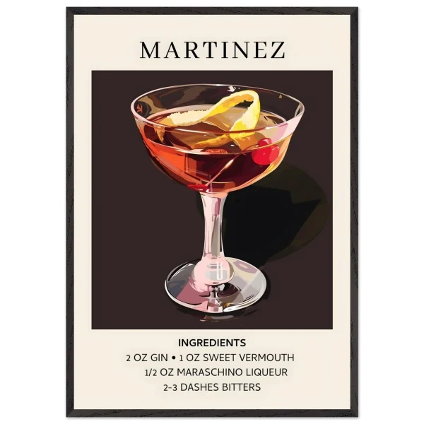 Artfulprints Poster met Lijst Martinez cocktail - Ingrediënten - 70x100 cm - Zwart - 51Dnspod | Smaakvolle damp – Verzendkosten vrij vanaf 40€