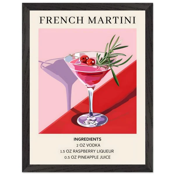 Artfulprints Poster met Lijst French Martini cocktail - Ingrediënten - 30x40 cm - Roze - 51Dnspod | Smaakvolle damp – Verzendkosten vrij vanaf 40€