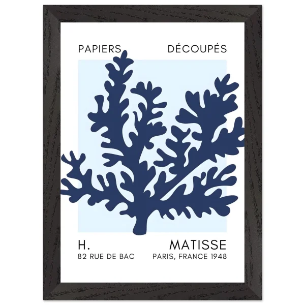 Artfulprints Poster met Lijst Matisse – Aqua bloom navy blue I - A4 21x29.7 cm - Blauw - 51Dnspod | Smaakvolle damp – Verzendkosten vrij vanaf 40€