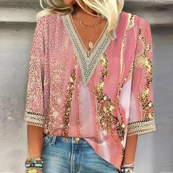 Bohemian Blouse met V-Hals en Print - 51Dnspod | Smaakvolle damp – Verzendkosten vrij vanaf 40€