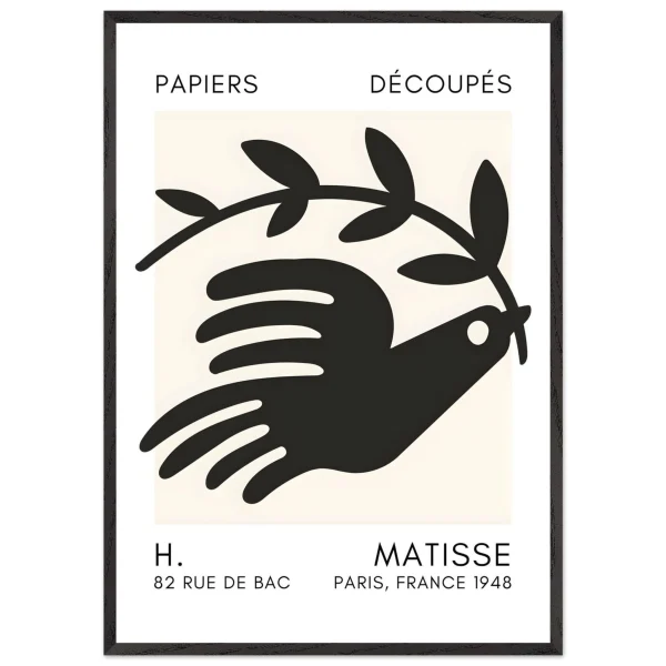 Artfulprints Poster met Lijst Matisse - Peace dove black - 70x100 cm - Zwart - 51Dnspod | Smaakvolle damp – Verzendkosten vrij vanaf 40€