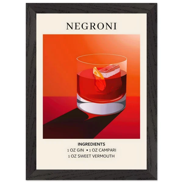 Artfulprints Poster met Lijst Negroni cocktail - Ingrediënten - A4 21x29.7 cm - Rood - 51Dnspod | Smaakvolle damp – Verzendkosten vrij vanaf 40€