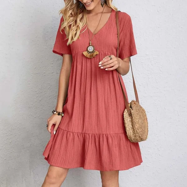 Casual V Hals Jurk met Korte Mouwen en Losse Fit - 51Dnspod | Smaakvolle damp – Verzendkosten vrij vanaf 40€