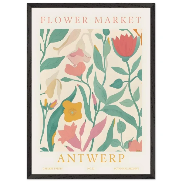 Artfulprints Poster met Lijst Flower market - Antwerp - 50x70 cm - Meerkleurig - 51Dnspod | Smaakvolle damp – Verzendkosten vrij vanaf 40€