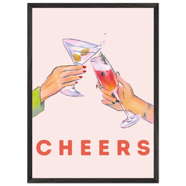 Artfulprints Poster met Lijst Cheers with cocktails - 50x70 cm - Roze - 51Dnspod | Smaakvolle damp – Verzendkosten vrij vanaf 40€