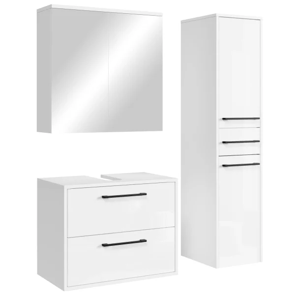 Badplaats Wastafelkast Set Florence 60 x 35 cm – Hoogglans Wit – Badmeubel met Spiegelkast en Kolomkast - 51Dnspod | Smaakvolle damp – Verzendkosten vrij vanaf 40€