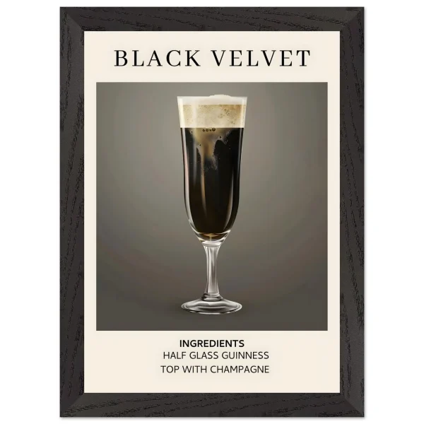 Artfulprints Poster met Lijst Black Velvet cocktail - Ingrediënten - A4 21x29.7 cm - Zwart / Wit - 51Dnspod | Smaakvolle damp – Verzendkosten vrij vanaf 40€