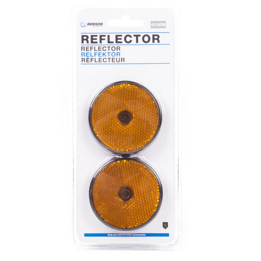 Benson Ronde Reflector Oranje 60mm – Set van 2 | Aanhanger & Fiets - 51Dnspod | Smaakvolle damp – Verzendkosten vrij vanaf 40€ Benson Ronde Reflector Oranje 60mm – Set van 2 | Aanhanger & Fiets - 51Dnspod | Smaakvolle damp – Verzendkosten vrij vanaf 40€