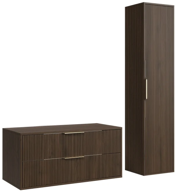 Badplaats Wastafelkast Rimini 100 cm – Walnoot Bruin – Badmeubel met Kolomkast - 51Dnspod | Smaakvolle damp – Verzendkosten vrij vanaf 40€