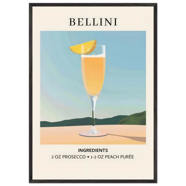Artfulprints Poster met Lijst Bellini cocktail - Ingrediënten - 70x100 cm - Geel - 51Dnspod | Smaakvolle damp – Verzendkosten vrij vanaf 40€