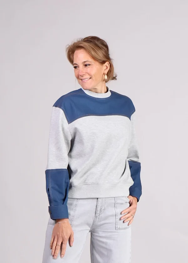 Co Couture CandizCC denim mix sweater grijs - 51Dnspod | Smaakvolle damp – Verzendkosten vrij vanaf 40€