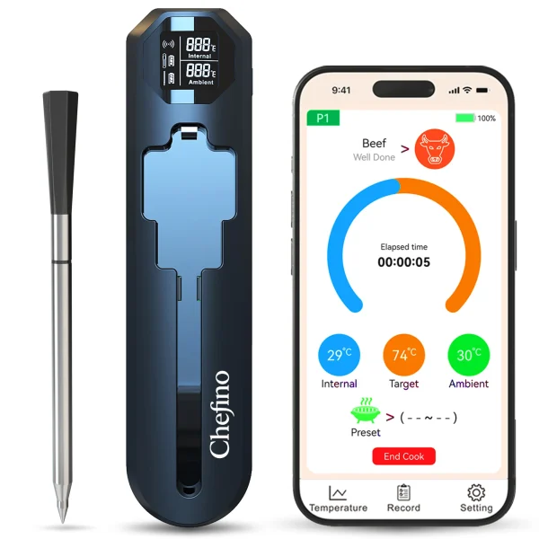 Chefino Slimme Draadloze Vleesthermometer – Bluetooth 5.3 BBQ Thermometer met App – Digitale Kernthermometer voor Grillen, Braden, Oven, Inductie en BBQ – Tot 250m Bereik - 51Dnspod | Smaakvo