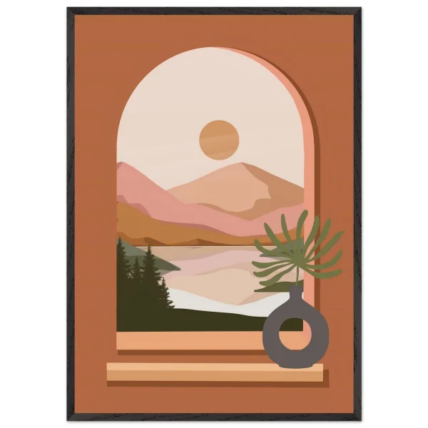 Artfulprints Poster met Lijst Boho – Terracotta window - 70x100 cm - Terracotta - 51Dnspod | Smaakvolle damp – Verzendkosten vrij vanaf 40€