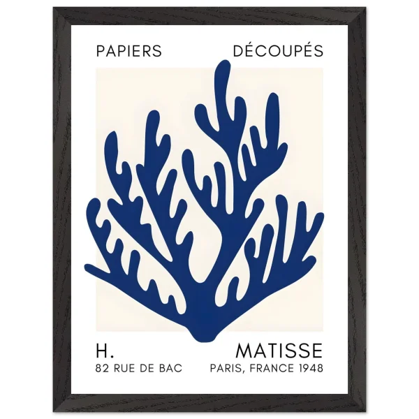 Artfulprints Poster met Lijst Matisse – Coral harmony navy blue II - 30x40 cm - Blauw - 51Dnspod | Smaakvolle damp – Verzendkosten vrij vanaf 40€