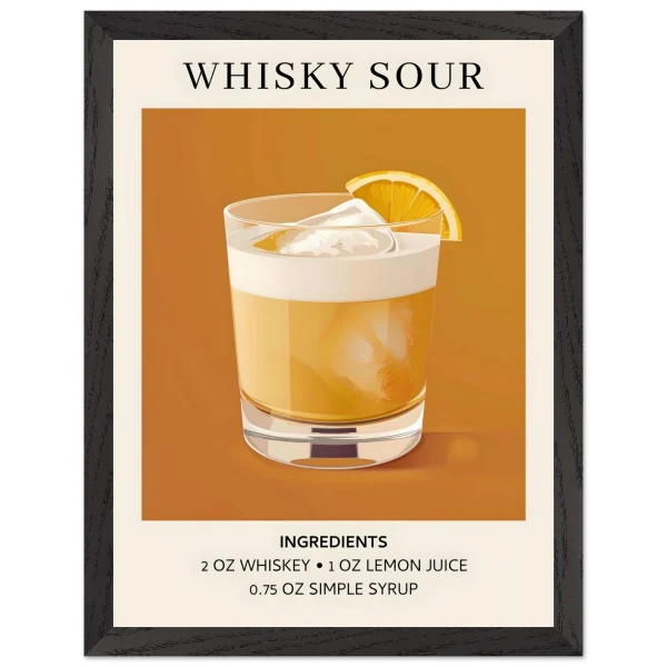 Artfulprints Poster met Lijst Whisky Sour cocktail - Ingrediënten - 30x40 cm - Oranje - 51Dnspod | Smaakvolle damp – Verzendkosten vrij vanaf 40€